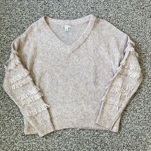 Cato Sweater Womens Size M Heathered Pink Knit Fringe Long Sleeve V Neck Ribbed